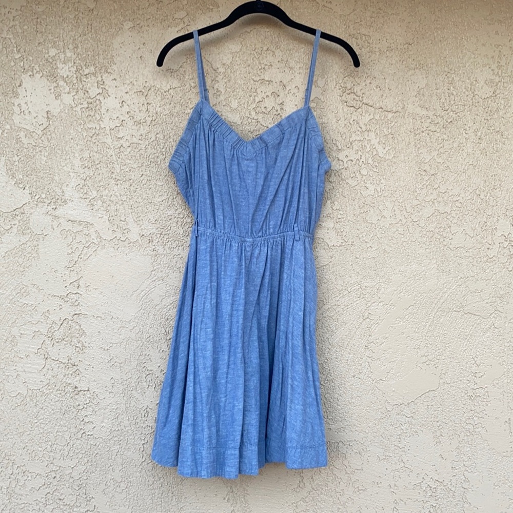 Kimichi Blue Chambray Spaghetti Strap Dress with Pockets L
